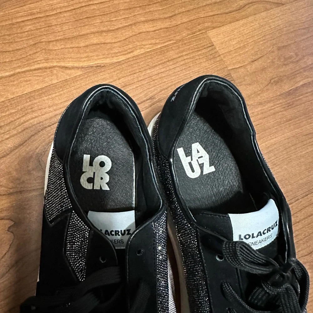 LolaCruz Leather rhinestone sneaker